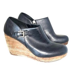 Dr. Scholls leather wedge booties with buckle